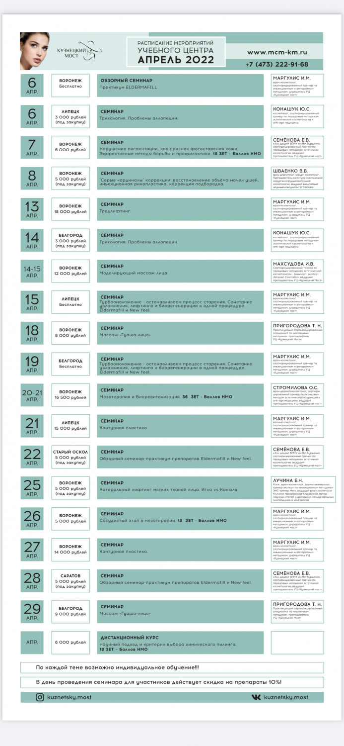 Расписание семинаров апрель 2022